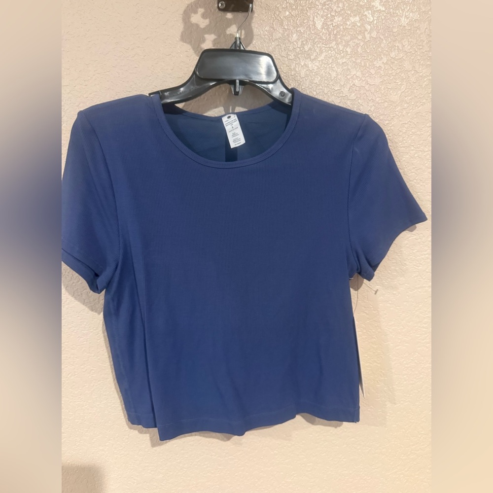 Yogalicious Ribbed Crop Top Built-In Bra Blue Size Large NWT